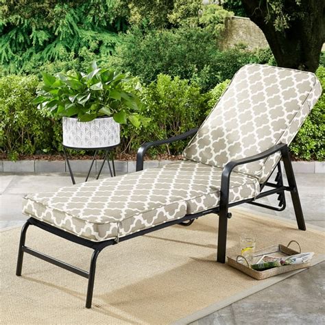 Mainstays Cabot Grove Outdoor Chaise Lounge with Gray/White Cushions ...