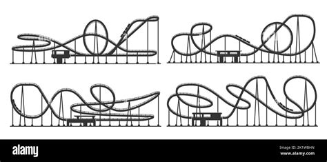 Roller coaster loop, rollercoaster silhouette of amusement park ride ...