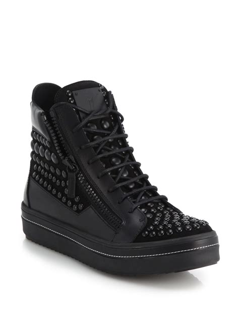 Lyst - Giuseppe Zanotti Studded Leather High-top Sneakers in Black for Men