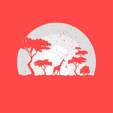 Premium Vector | Giraffe in jungle silhouette artwork in red color for wall decoration