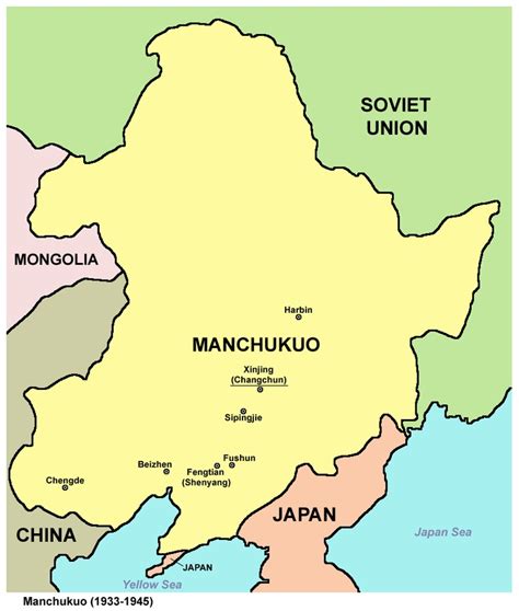 Map of Manchukuo (大滿洲帝國 1933-1945). Changchun, Shenyang, Harbin ...