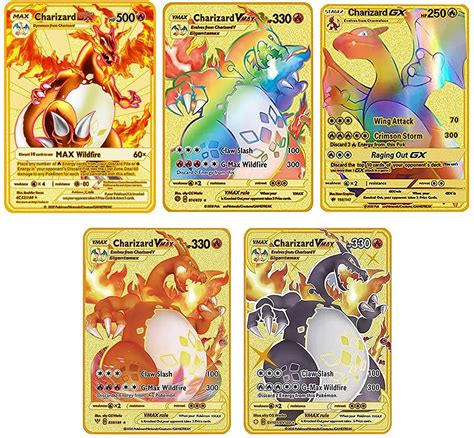 Buy EMMETTBEN 5 Pack Charizard Pokemon Cards Metal Card Super Game Collection, Charizard Vmax DX ...