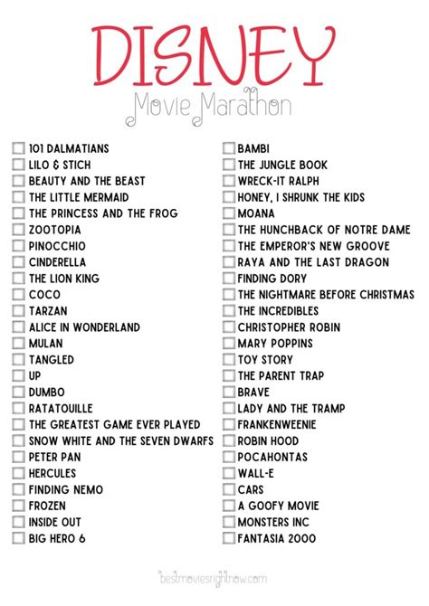 Disney Movie Marathon and Bucket List Checklist - Best Movies Right Now