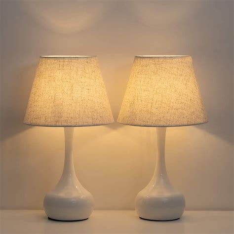 Bedside Lamps Set of 2 with Metal Base Fabric Lamp Shade White ...