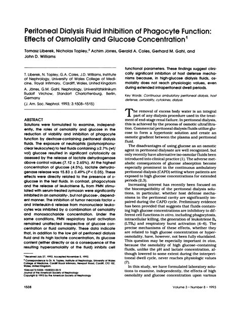 (PDF) Peritoneal dialysis fluid inhibition of phagocyte function: Effects of osmolality and ...