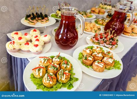 Buffet Table with Refreshments Stock Photo - Image of drink, event ...