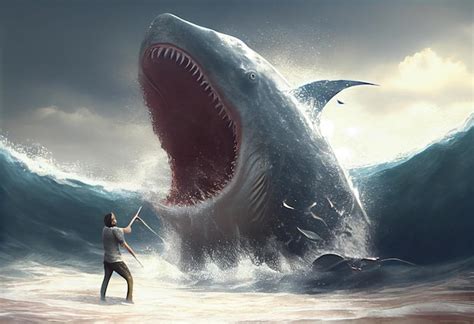 Premium AI Image | Giant shark attacks people in the sea Generate Ai