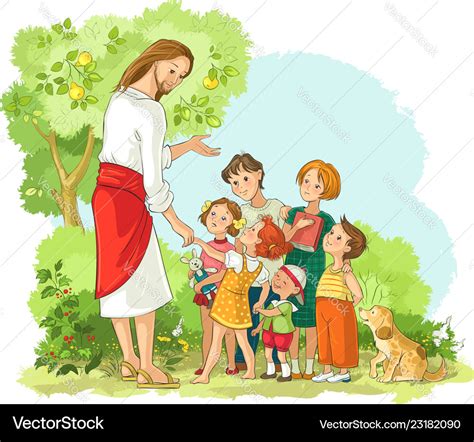 Jesus with children cartoon christian Royalty Free Vector