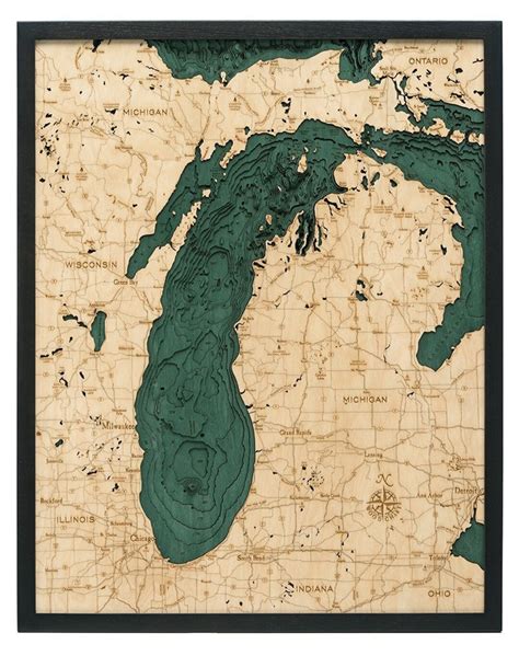 Lake Michigan Wood Carved Topographic Depth Chart / Map - Etsy