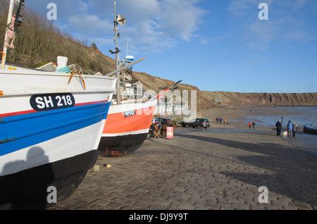 Coble Fishing Boats on Filey Coble Landing, Filey, East Yorkshire Coast, Northern England Stock ...