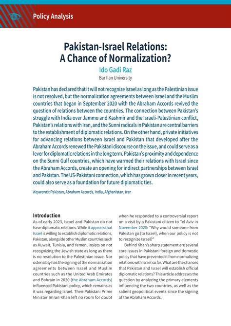 (PDF) Pakistan-Israel Relations: A Chance of Normalization?