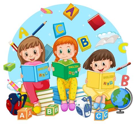 Free Vector | Children reading books on white background