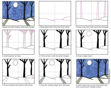 Sharpie Trees with Snow Shadows · Art Projects for Kids