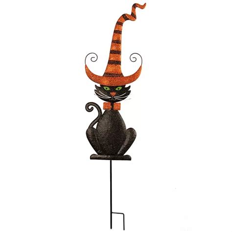 46" Black and Orange Handcrafted Halloween Cat Outdoor Decor