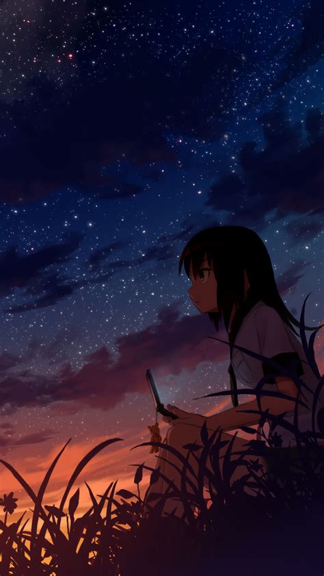 Anime, Girl, Night, Sky, Scenery, 4K, #211 Wallpaper