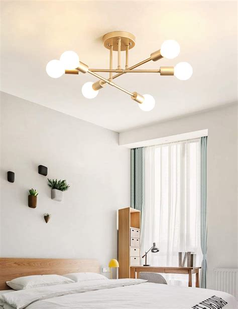 modern gold bedroom chandelier flush mount sputnik white glass globes golden finish silk matte ...