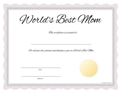 World’s Best Mom Certificate – Free Printable