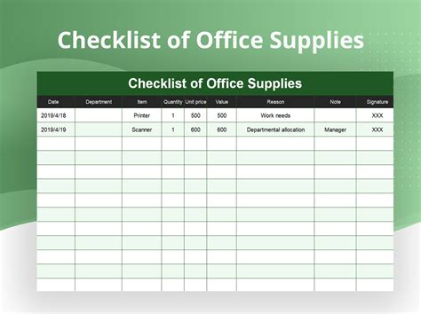 EXCEL of Checklist of Office Supplies.xlsx | WPS Free Templates