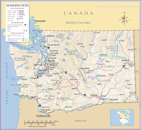 Reference Maps of State of Washington, USA - Nations Online Project