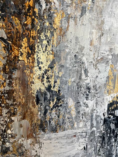 Large Abstract Oil Paintings On Canvas Gold Leaf Artwork Heavy Textured ...