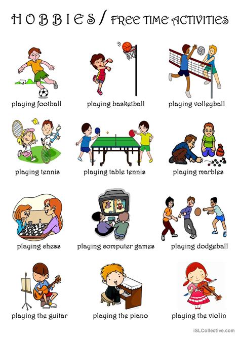 Hobbies / Free Time Activities: English ESL worksheets pdf & doc