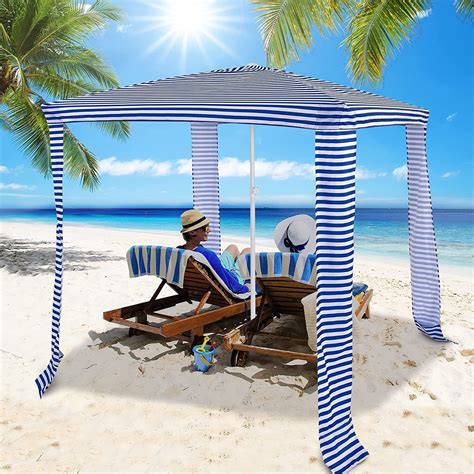 Tangkula 6.7'x6.8' Foldable Beach Cabana, Easy Set-up Portable Beach Tent with Carry Bag ...