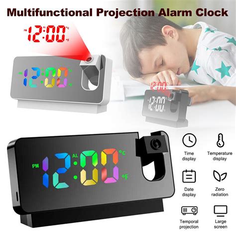 LED Digital Smart Alarm Clock Projection Temperature Time Projector LCD Display Usb Plug In ...