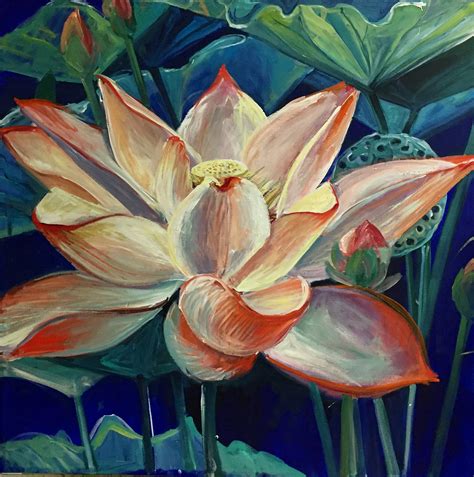 Flower Painting Red Lotus | KathleenCarrilloGalleries | online, Carlsbad Ca