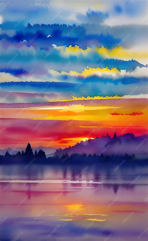 Premium AI Image | Watercolor painting sunset landscape