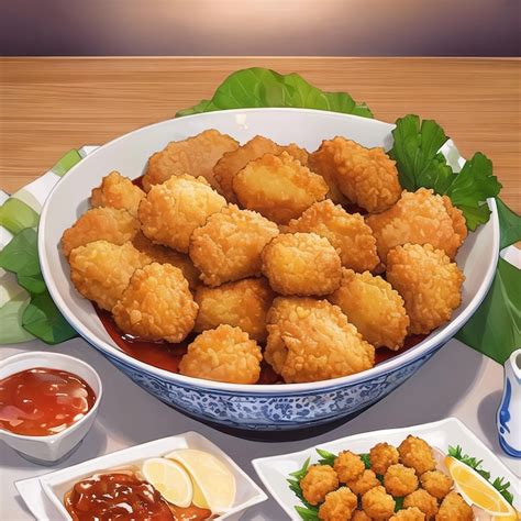 Premium AI Image | Delicious Fried Chicken Nuggets with Dipping Sauces