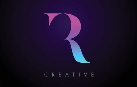 Purple Blue Neon R Letter Logo Design Concept with Minimalist Style and Serif Font Vector ...