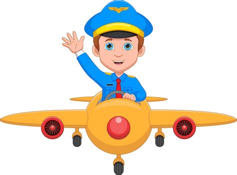 Premium Vector | Cartoon young pilot riding a plane