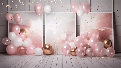 Premium AI Image | A photo of balloons and a gold and pink background