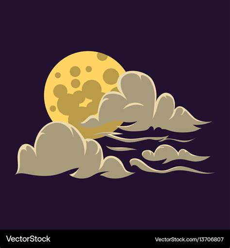 Cartoon moon with clouds nature cosmos cycle Vector Image