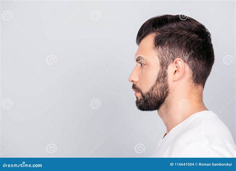 Side Profile Portrait of a Brunet Guy, Isolated on Pure Light Bl Stock ...