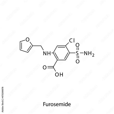 Furosemide molecular structure, flat skeletal chemical formula. Toresamide drug used to treat ...