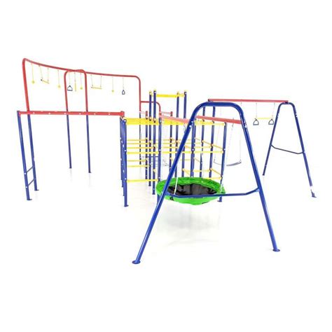 ActivPlay Modular Jungle Gym with Swing Set, Monkey Bars, Hanging Bridge, Hanging Jungle Line ...