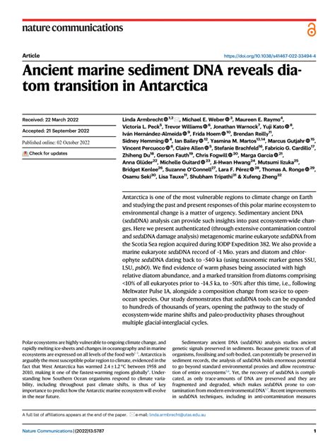 (PDF) Ancient marine sediment DNA reveals diatom transition in Antarctica