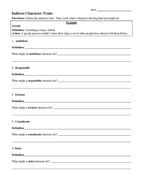 Direct And Indirect Characterization Worksheet - Zipworksheet.com