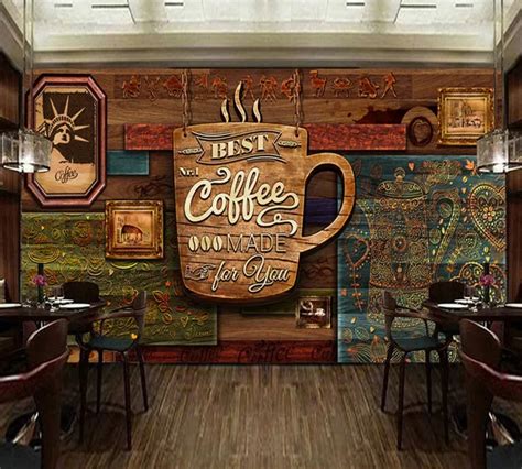 Free Shipping Custom Mural Wallpaper HD Hand Painted Vintage Cafe Background Wall Decorative ...