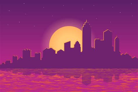 illustration of cityscape at sunset