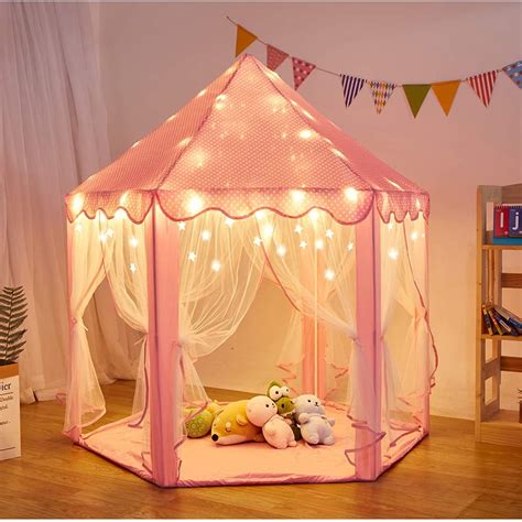 Princess Castle Tent for Girls Fairy Play Tents for Kids Hexagon Playhouse with Large Star ...