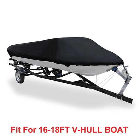 V-Hull 210-Denier Waterproof Boat Cover for 16'-18' Trailerable Fishing ...