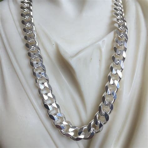 NEW REAL 7mm Curb Cuban Link Chain Mens Necklace 24Inch 50gr 925 ...