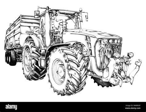 Agricultural tractor illustration art drawing Stock Photo - Alamy