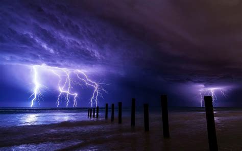 Download Purple Beach Sky Photography Lightning HD Wallpaper