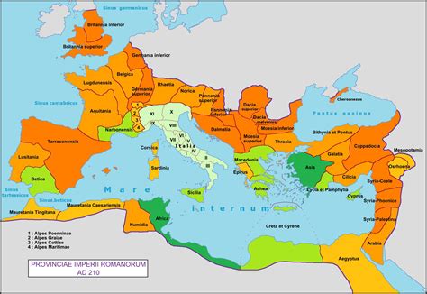 Roman Empire with provinces in 210 AD, created by Phoenician-Roman emperor Septimius Severus ...