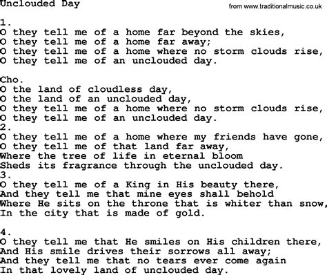 Unclouded Day - Apostolic and Pentecostal Hymns and Songs lyrics, and PDF