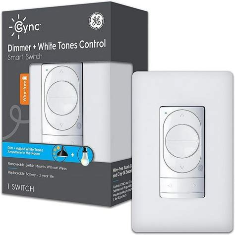 GE Lighting CYNC Smart Dimmer Light Switch, Wire-Free, Bluetooth and Wi-Fi Light Switch, White ...