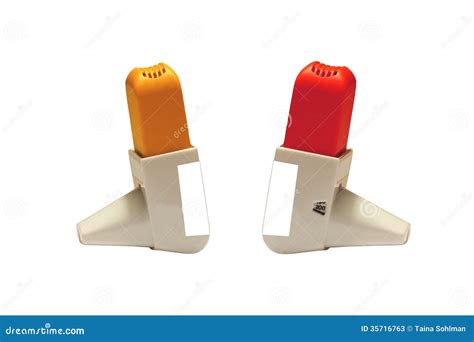 Two Asthma Inhalers Isolated Over White Background Stock Photos - Image ...